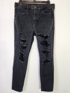 American Eagle Black Distressed High Rise Ripped Jeans / Jegging Size 12 Short